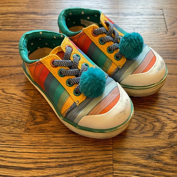 Matilda Jane Other - Matilda Jane Girls Teal Striped Pom Pom Sneakers Size 7